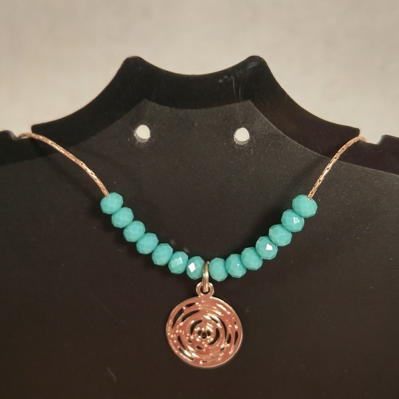 Anklet rose gold turquoise bead circle charm - Picture 1 of 2